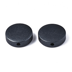 Черный Расписные бусы из натурального дерева, жемчужные, плоско-круглые, чёрные, 15x4.5 мм, отверстие : 1.8 мм