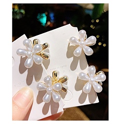 White Flower Plastic Imitation Pearl Claw Hair Clips, with Alloy Clips, Hair Accessories for Women & Girls, White, 20mm