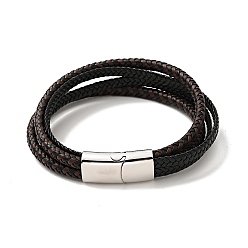Coconut Brown Microfiber Leather Braided Multi-strand Bracelet with 304 Stainless Steel Magnetic Clasp for Men Women, Coconut Brown, 8-5/8 inch(22cm)