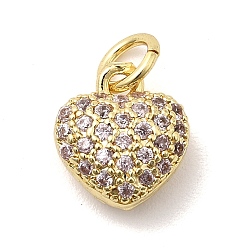 Pink Латунные микро проложить кубического циркония подвески, сердце прелести, без кадмия и без свинца, стойки покрытие, долговечный, реальный 18 k позолоченный, с целью перехода в кольце, розовые, 10.5x9.5x5.5 мм, отверстие : 3.5 мм