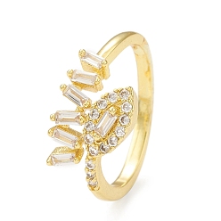 Прозрачный Открытое кольцо-манжета с кубическим цирконием и прямоугольным конем, золотые латунные украшения для женщин, без кадмия и без свинца, прозрачные, внутренний диаметр: 17 мм