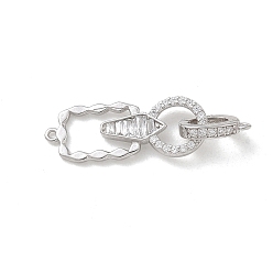 Plaqué Platine Véritable 925 fermoirs déployants en argent sterling avec micro pavés de zircone cubique transparents, rectangle, crémaillère plaquage, plaqué longue durée, Platine plaqué, 27mm, Trou: 0.8mm