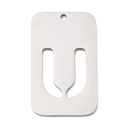 Letter U 304 подвески из нержавеющей стали, прямоугольник с буквой, цвет нержавеющей стали, Буква U, 33x20x1.5 мм, отверстие : 1.8 мм