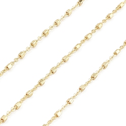 Real 18K Gold Plated Brass Boston Link Chains, with Square Beaded, Unwelded, with Spool, Real 18K Gold Plated, 1.5x1x0.2mm, 3.5x1.5x1.5mm