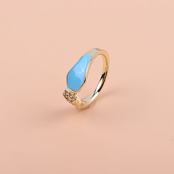06 Fashionable Copper Plated Gold Ring with Zircon Stones for Women