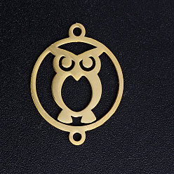 Golden 201 Stainless Steel Links connectors, Circle with Owl, For Halloween, Golden, 19.5x15x1mm, Hole: 1.4mm