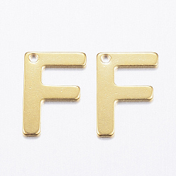 Letter F 304 Stainless Steel Charms, Letter, Initial Charms, Real 18k Gold Plated, Letter.F, 11x6~12x0.8mm, Hole: 1mm