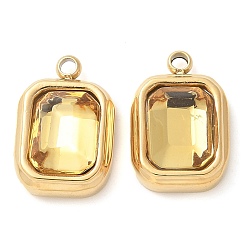 Золотистый 304 прелести нержавеющей стали, прямоугольные, со стеклом, ручная полировка, ионное покрытие (ip), золотые, золотые, 13.5x9x5 мм, отверстие : 1.4 мм
