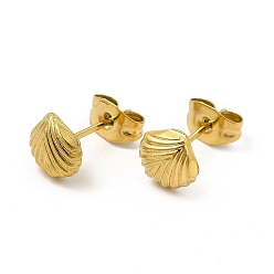 Real 18K Gold Plated Ion Plating(IP) 304 Stainless Steel Shell Shape Stud Earrings for Women, Real 18K Gold Plated, 7x7mm, Pin: 0.8mm