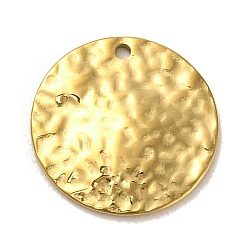 Real 14K Gold Plated 304 Stainless Steel Pendants, Textured, Flat Round Charms, Real 14K Gold Plated, 20x2mm, Hole: 1.5mm
