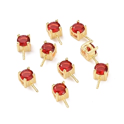FireBrick 925 Sterling Silver Peg Bails, with Cubic Zirconia, Square, Golden, FireBrick, 9x4x4.5mm, Hole: 2.5x1.5mm, Pin: 0.6mm