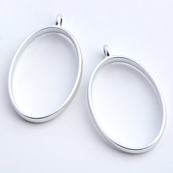 Matte Silver Color Rack Plating Alloy Oval Open Back Bezel Pendants, For DIY UV Resin, Epoxy Resin, Pressed Flower Jewelry, Hollow, Cadmium Free & Nickel Free & Lead Free, Matte Silver, 39x23.8x3.5mm, Hole: 2.8mm, Inner Diameter: 31.2x20.8mm