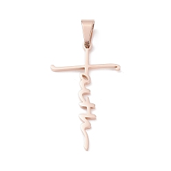 Rose Gold 304 Stainless Steel Pendants, Word Faith, Rose Gold, 42.5x25x1.5mm, Hole: 8.5x4mm