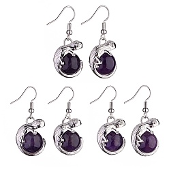 Amethyst Natural Amethyst Chameleon Dangle Earrings with Crystal Rhinestone, Platinum Brass Jewelry for Women, 39mm, Pin: 0.7mm