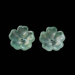 Зеленый Колпачок из окрашенных и нагретых стеклянных бусин с градиентным цветом, 5-лепестков цветка, с блеском порошок, зелёные, 13x14x5 мм, отверстие : 1.6 мм