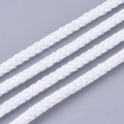 White Polyester Braided Cords, with Metallic Cord, White, 4x3mm, about 32.8 yards(30m)/roll