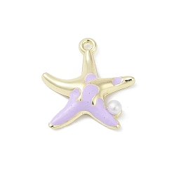 Сливовый Подвески из эмали и сплава, с abs имитационными жемчужными бусинами , стойки покрытие, без кадмия, без никеля и без свинца, очарование морской звезды, золотые, слива, 17x16x3.5 мм, отверстие : 1.2 мм