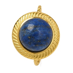 Ляпис-Лазурь Круглые натуральные кольца из лазурита, золотистый тон 304 манжеты из нержавеющей стали для женщин, размер США 7 1/4 (17.5 мм)