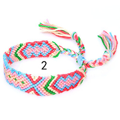 Pink Cotton Braided Rhombus Pattern Cord Bracelet, Ethnic Tribal Adjustable Brazilian Bracelet for Women, Pink, 5-7/8~14-1/8 inch(15~36cm)
