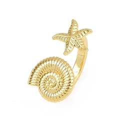 Морская звезда Латунные кольца-манжеты для женщин, без кадмия и без свинца, стойки покрытие, долговечный, реальный 18 k позолоченный, морская звезда, внутренний диаметр: 18 мм