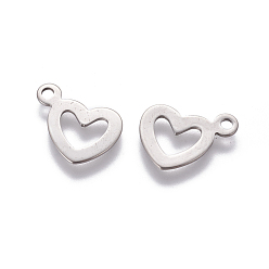 Stainless Steel Color 304 Stainless Steel Open Heart Charms, Hollow, Stainless Steel Color, 14.5x10.5x0.7mm, Hole: 1.6mm