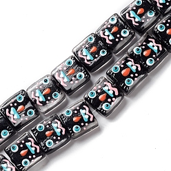 Черный Бусы лэмпворк ручной работы, прямоугольник с выражением, чёрные, 13~13.5x14x5.5~7 мм, отверстие : 1.8 мм, около 25 шт / нитка, 13.39''~13.98'' (35.5~34 см)