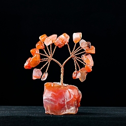Carnelian Natural Carnelian Chips Tree Decorations, Gemstone Base with Copper Wire Feng Shui Energy Stone Gift for Home Office Desktop Decoration, 5.5~7.5x3.5~5.5cm
