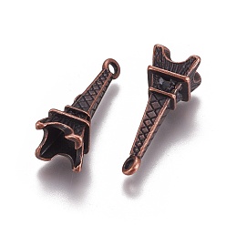 Red Copper Tibetan Style Alloy Pendants, Eiffel Tower Charm for Bracelet Making, Lead Free and Nickel Free and Cadmium Free, Red Copper, 24x8x7mm, Hole: 1.5mm
