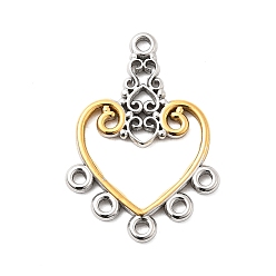 Золотой & Цвет Нержавеющей Стали 304 нержавеющей стали ссылки люстра компонент, ионное покрытие (ip), сердце, золотые и нержавеющая сталь цвет, 30.5x21.5x2 мм, отверстия : 1.6 mm и 1.8 мм