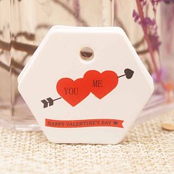 White 100Pcs Valentine's Day Hexagon Gift Tags, Heart Print Tags, White, 3x3.5cm