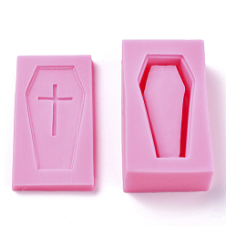 Deep Pink Food Grade Silicone Molds, Fondant Molds, For DIY Cake Decoration, Chocolate, Candy, Storage Box Silicone Molds, Coffin with Cross, Deep Pink, Coffin Lid: 120x65x9mm, Inner Diameter: 97x50mm, Coffin: 122x68x33mm, Inner Diameter: 95x47mm