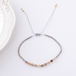 Серый агат 2мм граненые бусины из натурального серого агата плетеные регулируемые браслеты для женщин, 5-7/8~11-3/4 дюйм (15~30 см)