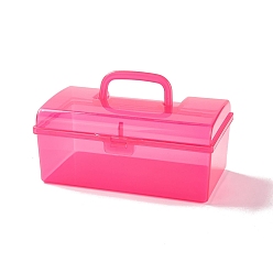 Hot Pink Transparent PT Plastic Multipurpose Portable Storage Box, for Sewing Box, Tool Box, First Aid Kit, Craft Supplies Organizer Case, with Latching Lid & Handle, Rectangle, Hot Pink, 97.5x167x73.5mm, Inner Diameter: 87.5x161mm