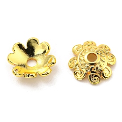 Real 18K Gold Plated Rack Plating Brass Bead Cap, Long-Lasting Plated, Lead Free & Cadmium Free, Flower, Multi-Petal, Real 18K Gold Plated, 8x2.3mm, Hole: 1.6mm