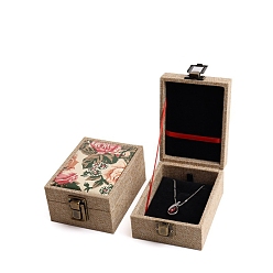 Tan Flower Print Linen Jewelry Storage Box, Jewelry Display Case, for Pendants Storage, Tan, 12x9x5.7cm