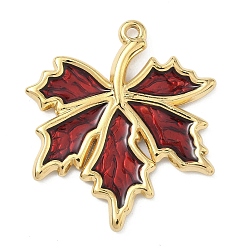 Темно-Красный 304 нержавеющей стальной эмали подвески, очарование кленового листа, вакуумное покрытие pvd, реальный 18 k позолоченный, темно-красный, 34.5x30x2.5 мм, отверстие : 1.8 мм