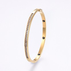 Golden 304 Stainless Steel Bangles, with Cubic Zirconia and Hematite, Golden, 2-1/4 inch(5.7cm)x1-7/8 inch(4.8cm), 4mm