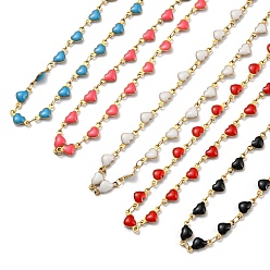 Mixed Color Ion Plating(IP) Golden 304 Stainless Steel Heart Link Chain Necklaces, with Enamel, Mixed Color, 17.72~17.91 inch(45~45.5cm)