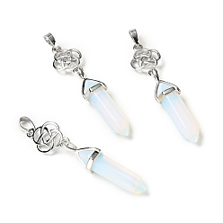 Opalite Opalite Pendant, with Platinum Tone Brass Findings, Cadmium Free & Lead Free, Flower, 65~68mm, Hole: 4.6x8mm