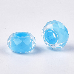 Deep Sky Blue Resin Beads, Large Hole Beads, Faceted, Rondelle, Deep Sky Blue, 13~13.5x7.5~8mm, Hole: 5.5mm