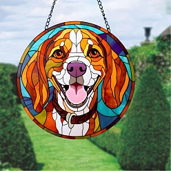 Dog Stained Acrylic Window Hanger Panel, with Metal Chain and Jump Rings, for Suncatcher Window Hanging Decoration, Dog, 150x2mm