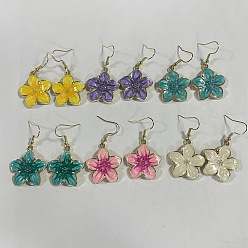 (52) Непрозрачная лаванда 6 пары 304 серьги-подвески из нержавеющей стали, с цветочными подвесками из сплава эмали, золотые, разноцветные, 46 мм
