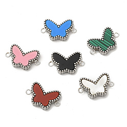 Stainless Steel Color 304 Stainless Steel Connector Charms, Butterfly Links, with Acrylic & Shell & Synthetic Malachite, Stainless Steel Color, 10x16x3mm, Hole: 1.5mm