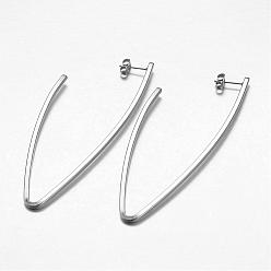 Stainless Steel Color 304 Stainless Steel Dangle Earrings, Hypoallergenic Earrings, Stainless Steel Color, 79x31x2mm, Pin: 0.7mm