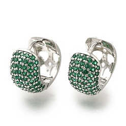 Морско-зеленый Серьги-кольца из латуни с микропаве из кубического циркония, долговечный, без свинца и без кадмия, платина, цвета морской волны, 16.5x9.5 мм