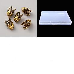Antique Golden 2 Bags Alloy Bead Caps, Flower, Antique Golden, 29x18.5~19mm, Hole: 3.7~3.8mm, 5pcs/bag