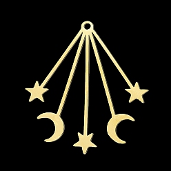 Golden 201 Stainless Steel Pendants, Laser Cut, Moon with Star, Golden, 41x34.5x1mm, Hole: 1.8mm