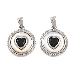 Платина Латунные микро проложить кубического циркония подвески, с оболочкой, плоский круглый с сердечками, платина, 16x14x3.5 мм, отверстие : 4x2.5 мм