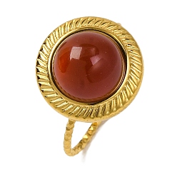 Красный Агат Круглые натуральные перстни из сердолика, золотистый тон 304 манжеты из нержавеющей стали для женщин, размер США 7 1/4 (17.5 мм)