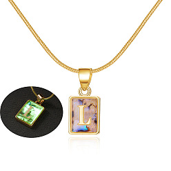 L Fashionable Colorful Square Snake Bone Chain Shell Pendant Necklace for Women.